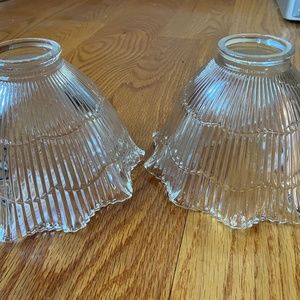 2 Vintage glass lamp shades ribbed ruffled holophane
